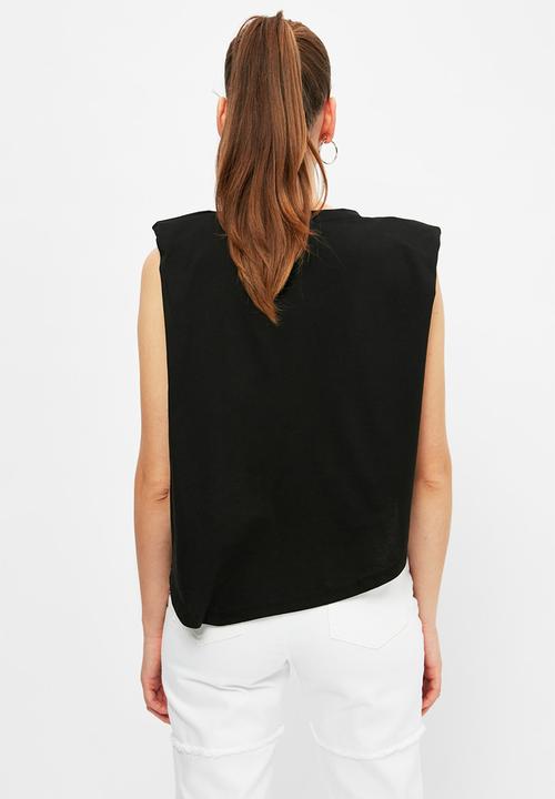 Trendyol - Waisted asymmetrical knitted blouse - black