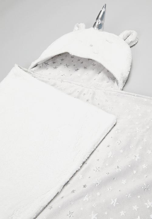 Pop Candy - Girls unicorn blanket - white & grey 