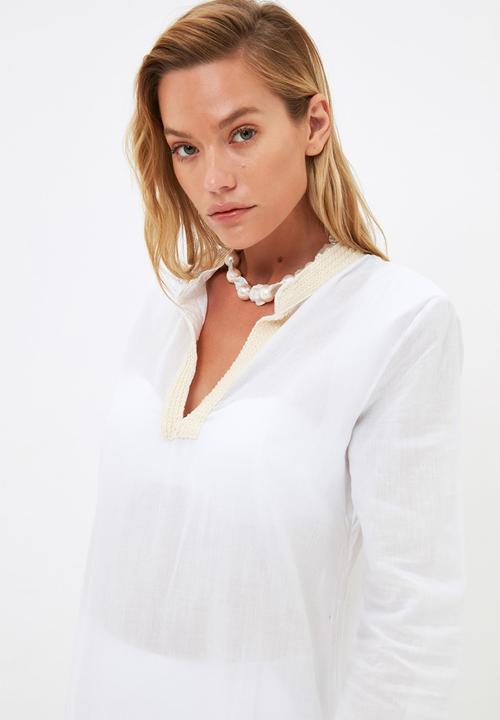 Trendyol - Stripe detailed beach dress - white