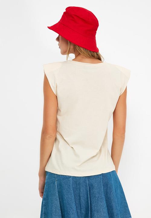 Trendyol - Printed padded basic knitted T-shirt  - beige