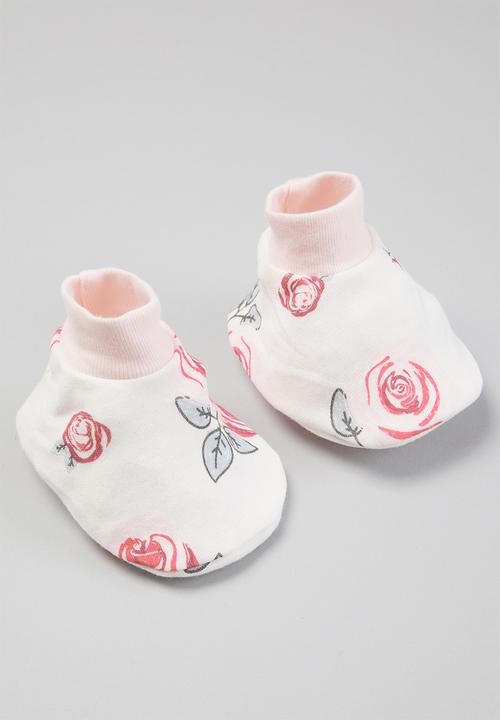 Pop Candy - Girls floral beanie, mittons & booties set - white