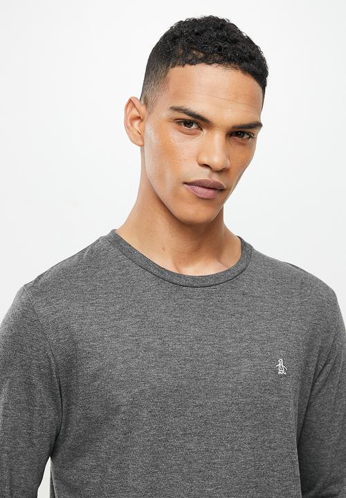 Original Penguin - Long sleeve embroidered logo tee - grey