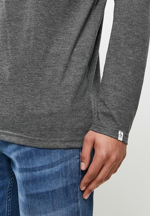 Original Penguin - Long sleeve embroidered logo tee - grey