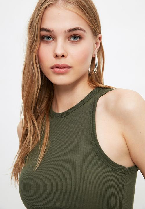 Trendyol - Ribbed super crop knitted singlet  - khaki