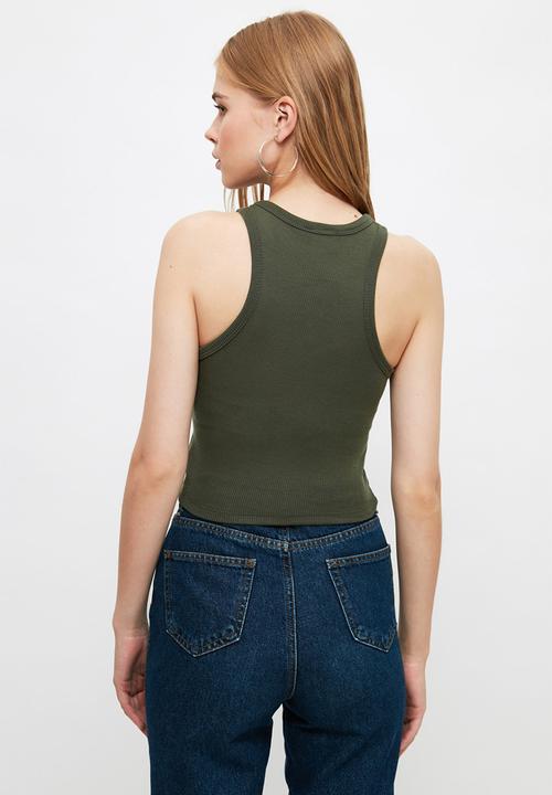 Trendyol - Ribbed super crop knitted singlet  - khaki
