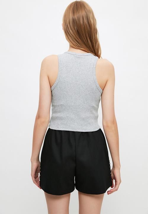 Trendyol - Ribbed super crop knitted singlet  - grey