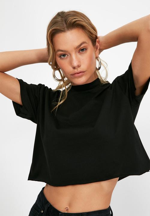 Trendyol - 2-pack crop knitted T-shirt  - black and white