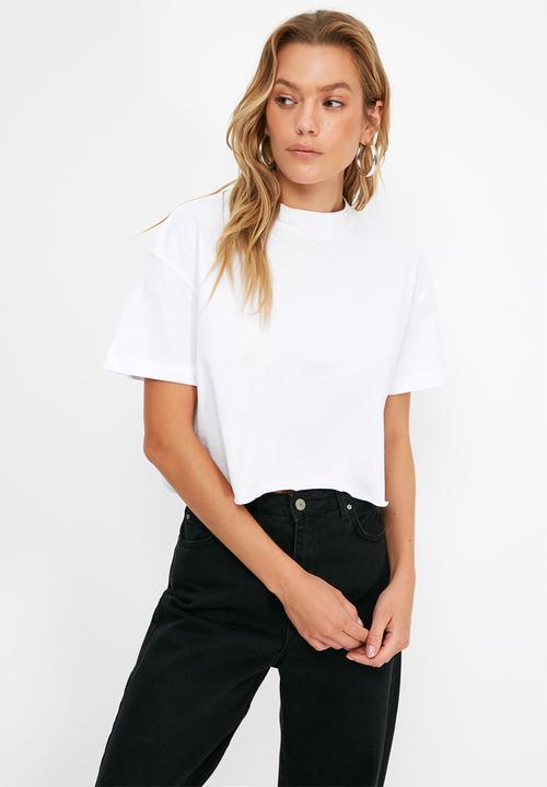 Trendyol - 2-pack crop knitted T-shirt  - black and white