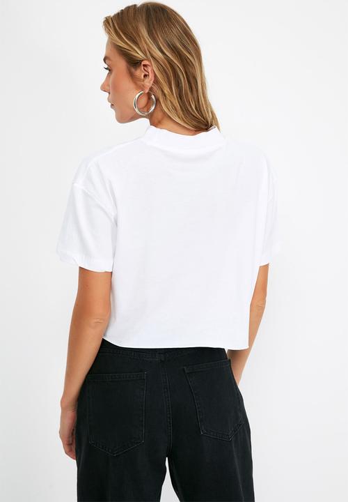 Trendyol - 2-pack crop knitted T-shirt  - black and white