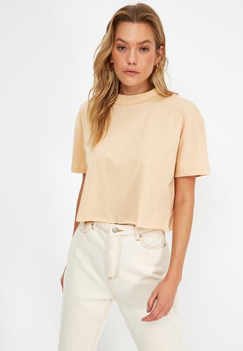 Trendyol - 2-pack crop knitted T-shirt  - brown & beige