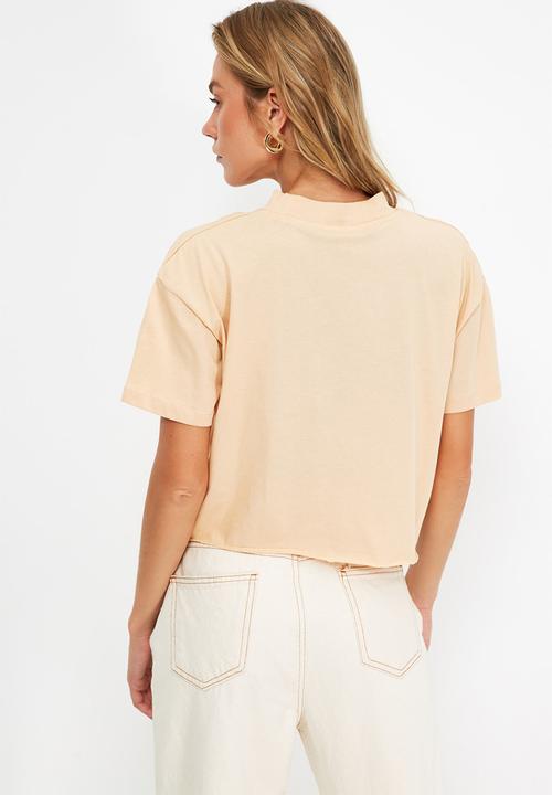 Trendyol - 2-pack crop knitted T-shirt  - brown & beige