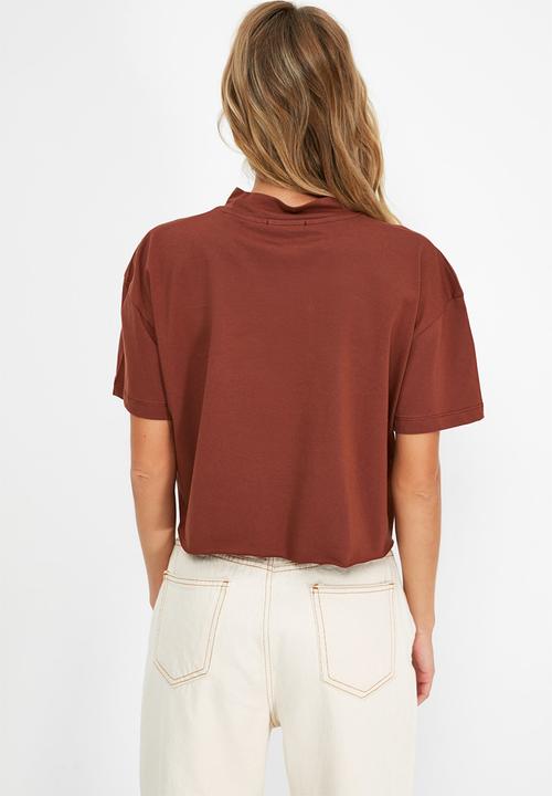 Trendyol - 2-pack crop knitted T-shirt  - brown & beige