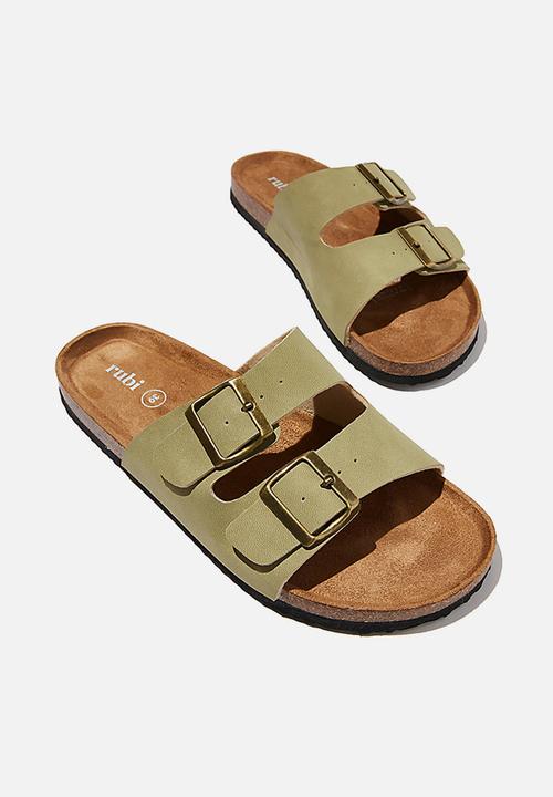 Cotton On - Rex double buckle slide - soft moss nubuck