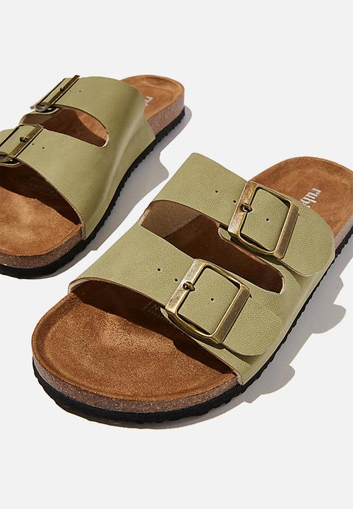 Cotton On - Rex double buckle slide - soft moss nubuck