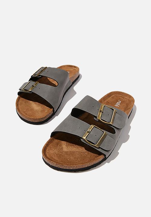 Cotton On - Rex double buckle slide - grey nubuck