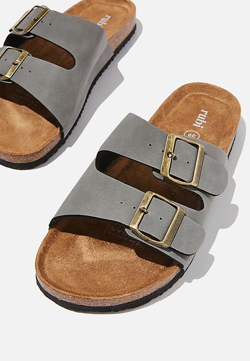 Cotton On - Rex double buckle slide - grey nubuck