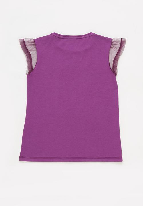 GUESS - Short sleeve T-shirt with mesh - purple