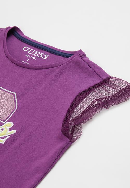 GUESS - Short sleeve T-shirt with mesh - purple