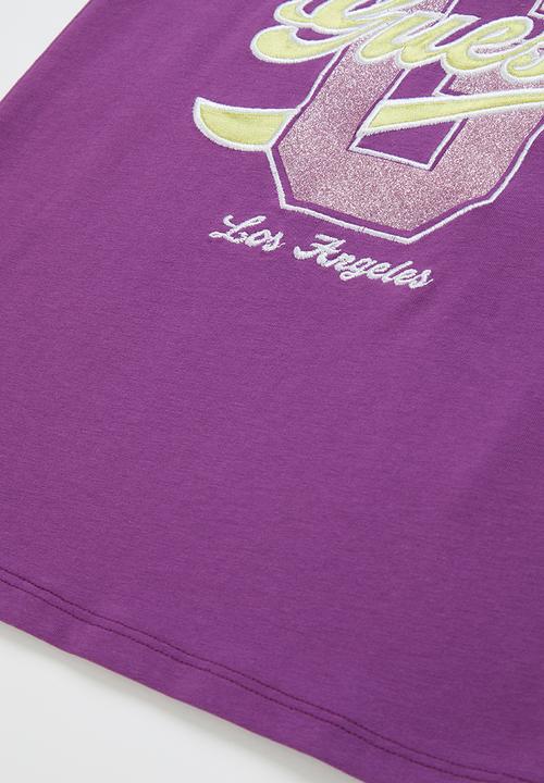 GUESS - Short sleeve T-shirt with mesh - purple