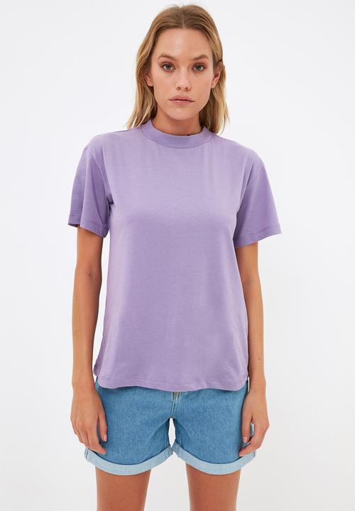 Trendyol - Stand up collar basic knitted T-shirt  - lilac
