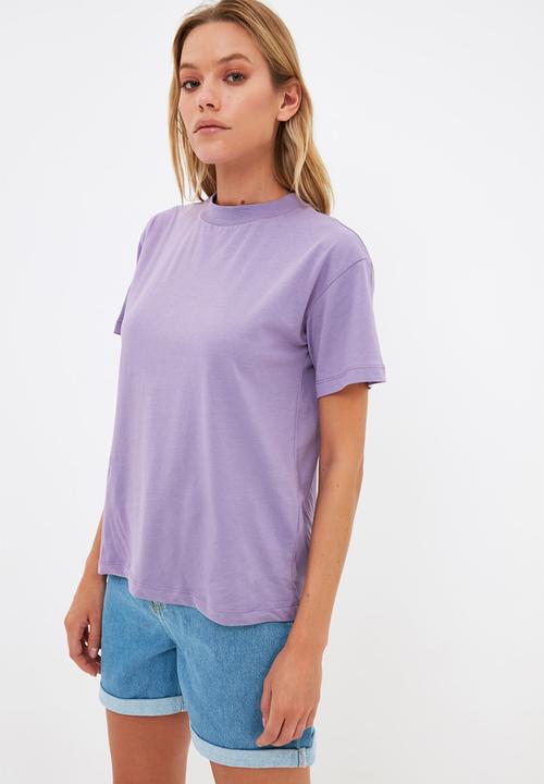 Trendyol - Stand up collar basic knitted T-shirt  - lilac