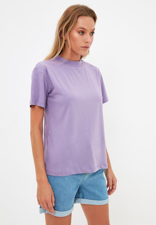 Trendyol - Stand up collar basic knitted T-shirt  - lilac