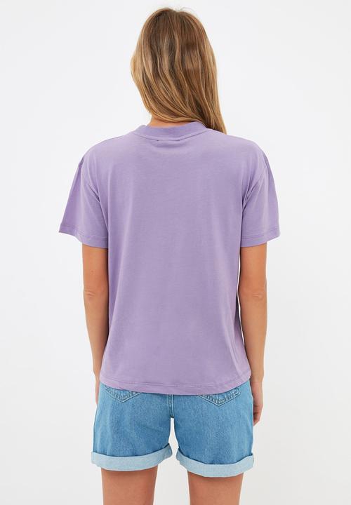 Trendyol - Stand up collar basic knitted T-shirt  - lilac