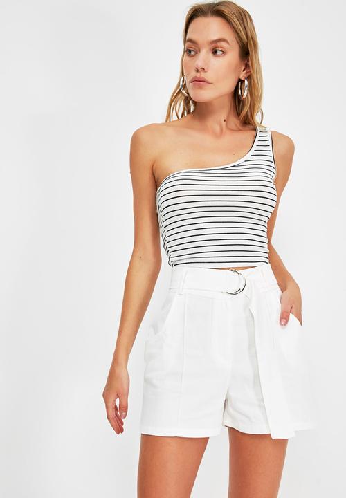 Trendyol - Crop knitted top - white & black 