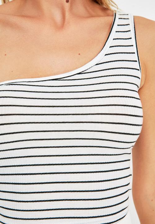 Trendyol - Crop knitted top - white & black 