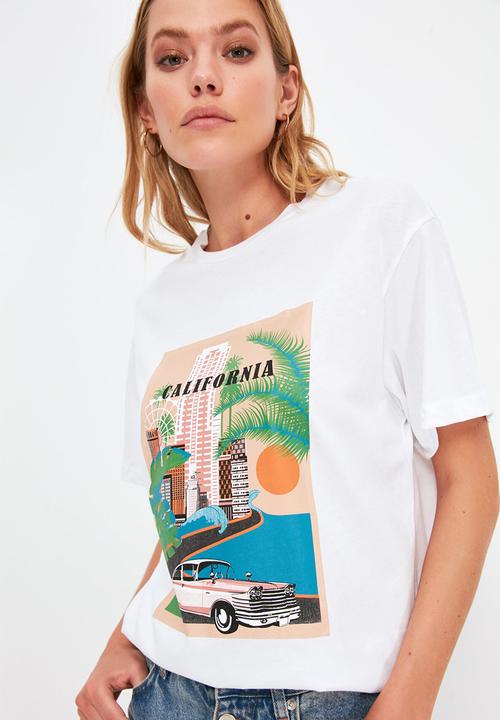 Trendyol - Printed boyfriend knitted t-shirt  - white