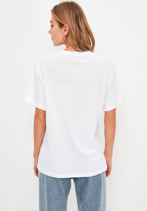Trendyol - Printed boyfriend knitted t-shirt  - white