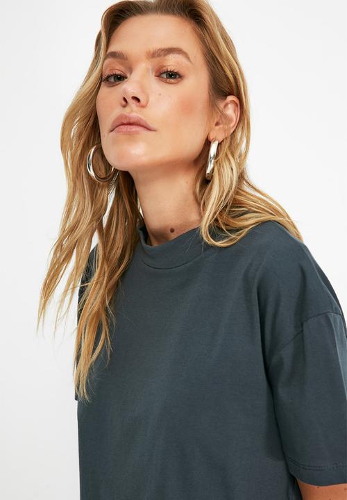 Trendyol - 2 Pack crop knitted T-shirt - navy & charcoal 