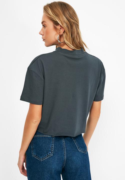 Trendyol - 2 Pack crop knitted T-shirt - navy & charcoal 