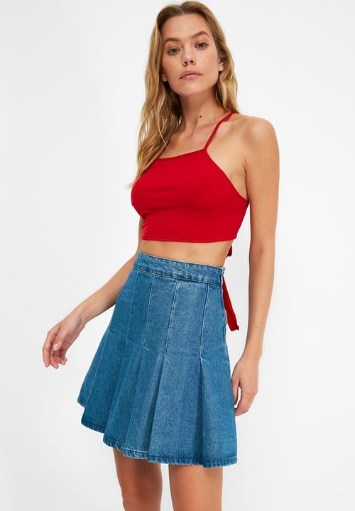 Trendyol - Tie back detailed crop knitted blouse - red