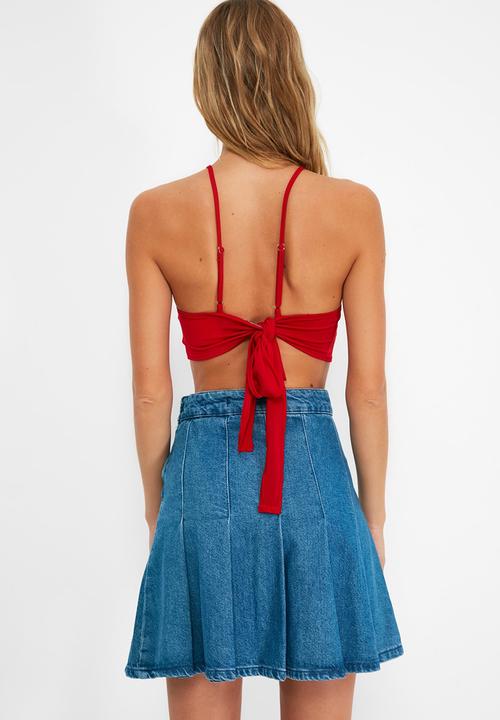Trendyol - Tie back detailed crop knitted blouse - red