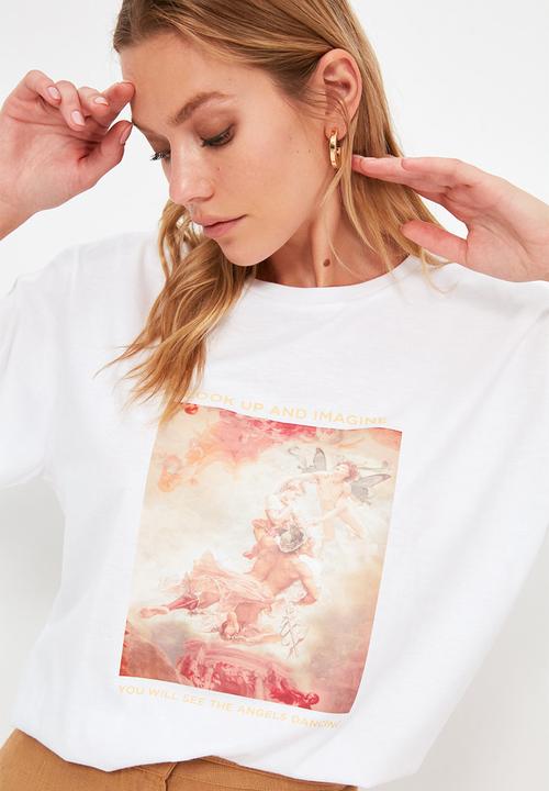 Trendyol - Printed boyfriend knitted T-shirt - white