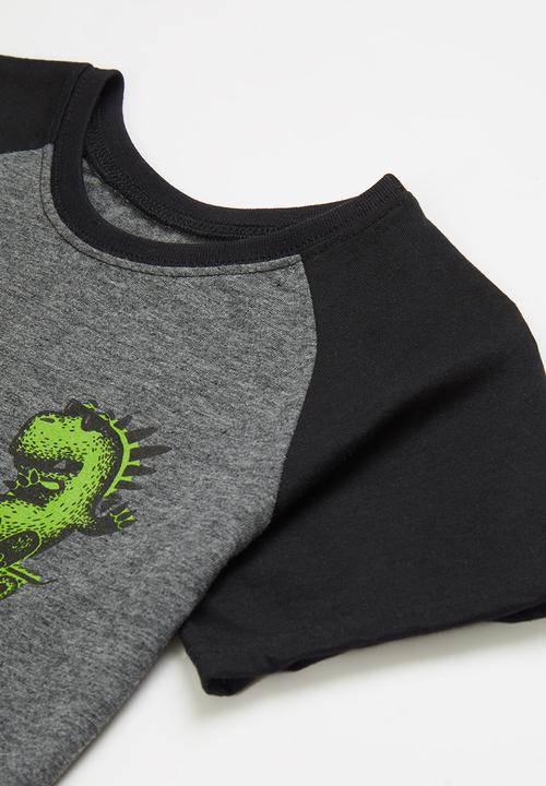 Pop Candy - Younger boys raglan graphic tee - black & charcoal 