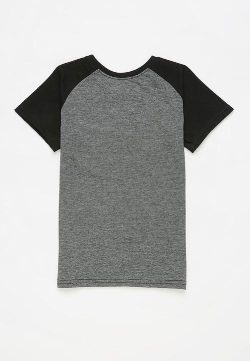 Pop Candy - Younger boys raglan graphic tee - black & charcoal 