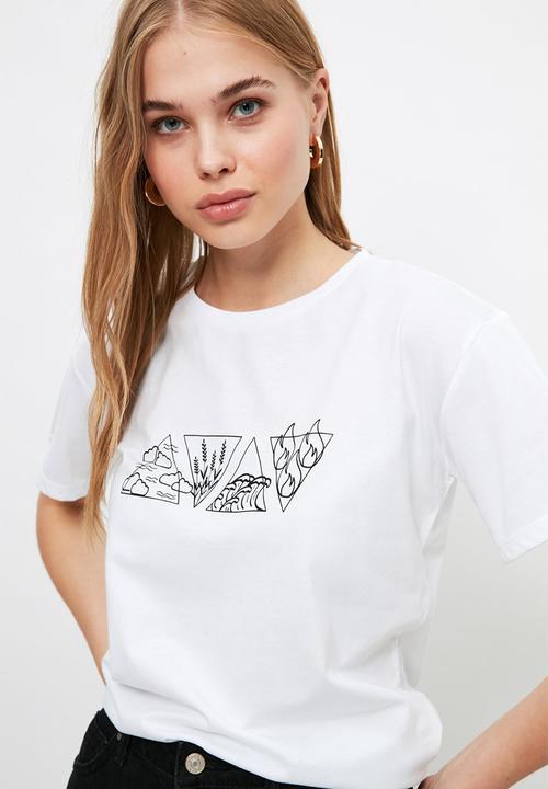 Trendyol - Printed semifitted knitted T-shirt  - white