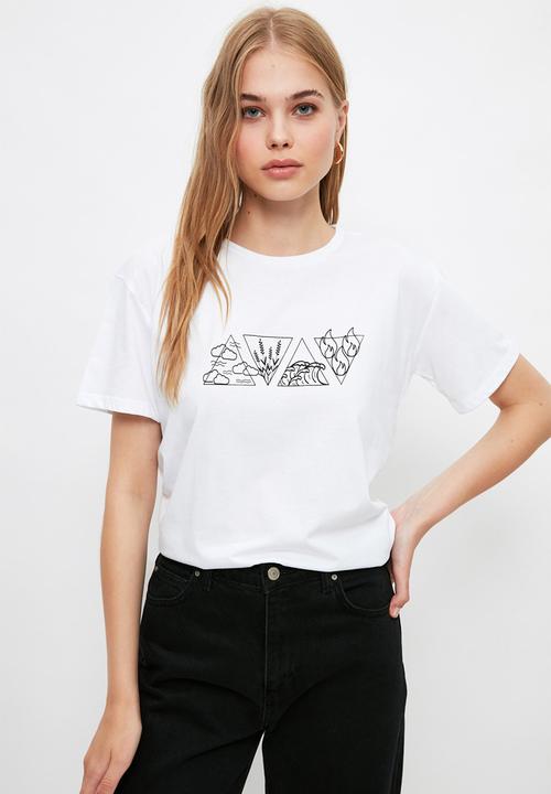 Trendyol - Printed semifitted knitted T-shirt  - white