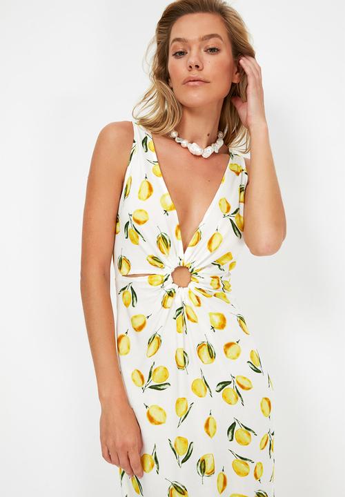 Trendyol - Patterned beach dress - white & yellow 