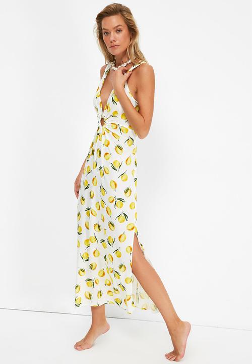 Trendyol - Patterned beach dress - white & yellow 