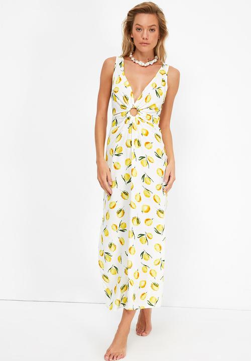 Trendyol - Patterned beach dress - white & yellow 