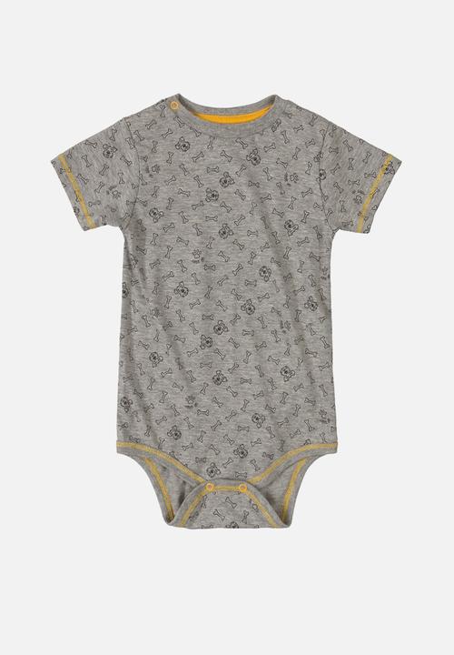 UP Baby - Yarn dyed elastane jersey bodysuit and sweat bermuda - grey & mustard 