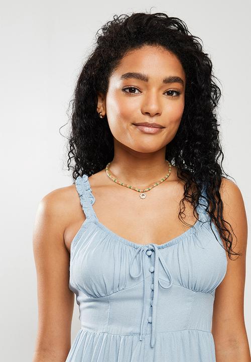 Cotton On - Woven petite chelsea button up check playsuit - authentic blue
