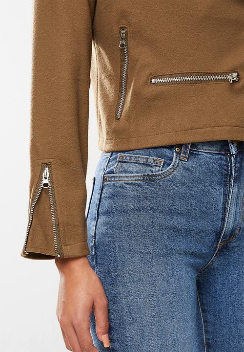 STYLE REPUBLIC - Suedette biker jacket - tan