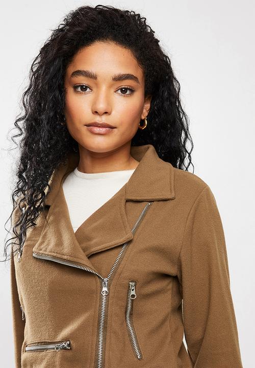 STYLE REPUBLIC - Suedette biker jacket - tan