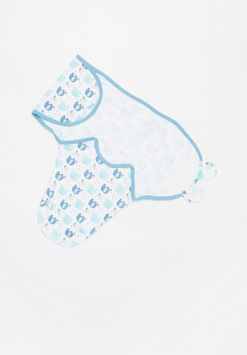 Pop Candy - Baby printed swaddle blanket - baby blue & white