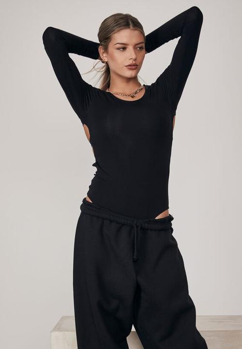 Factorie - Long sleeve open back bodysuit - black