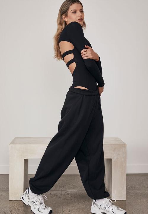 Factorie - Long sleeve open back bodysuit - black